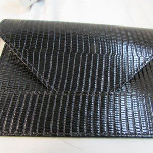 Raika Black Leather Envelope Wallet Clutch